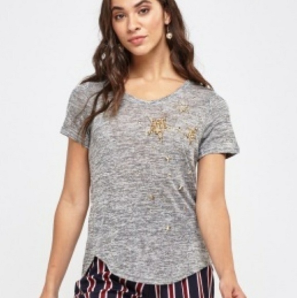 Luzabelle Paris Tops - SALE $10 Gray tee w/bead & stud accents NWT•Multiple Sizes